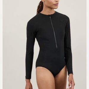 NWT ATHLETA XS Sun Shield One Piece Rashguard Swimsuit Black Long Sleeve